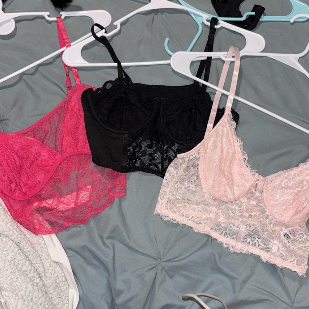 Shein Lace crop top 3-set, Hot pink, light pink, and black, Small